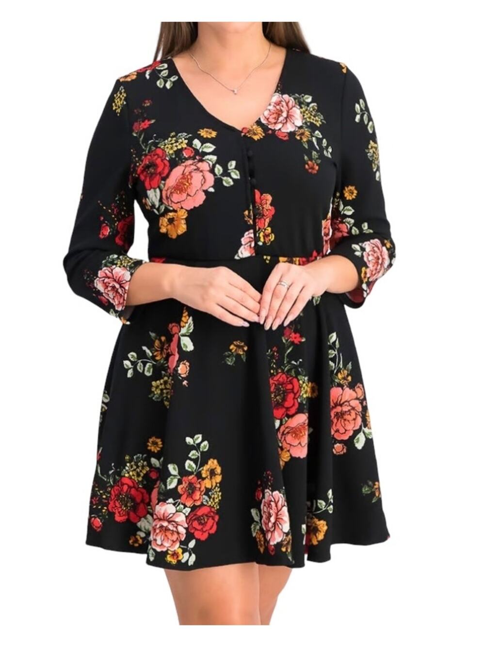 PLANET GOLD FIT & FLARE FLORAL DRESS WOMEN'S SIZE SMALL.